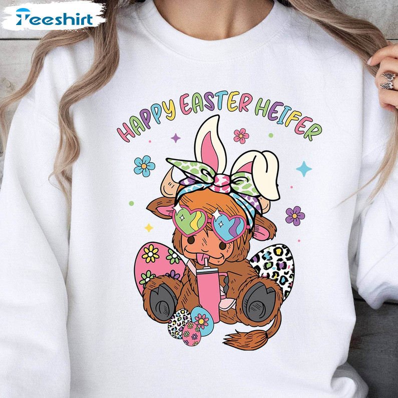 Heifer Easter Highland Cow Shirt, Happy Easter Heifer Unisex Hoodie Tee Tops