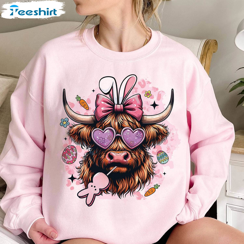 Heifer Easter Cute Shirt, Easter Day Western Country Short Sleeve Sweater