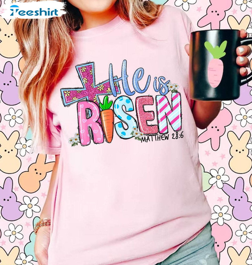 Comfort He Is Risen Easter Shirt, Easter Bunny Short Sleeve Sweater