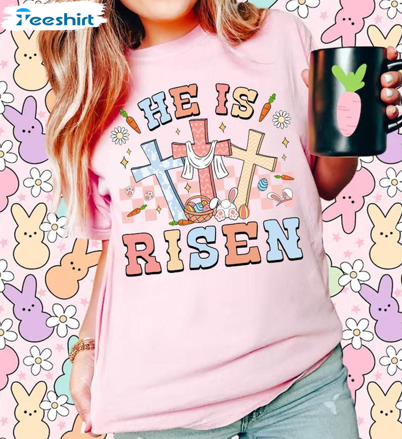 Comfort He Is Risen Easter Shirt, Easter Bunny Religious Long Sleeve Hoodie