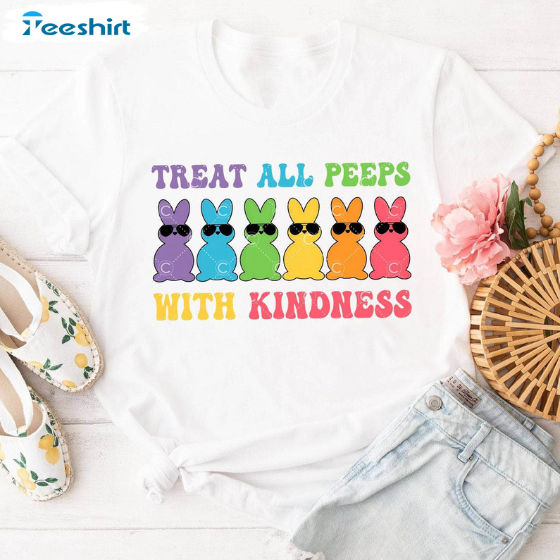 Treat All Peeps With Kindness Shirt, Easter Bunnies Funny Long Sleeve Tank Top