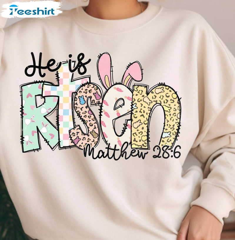 He Is Risen Png Matthew 28 6 Shirt, Christian Easter Short Sleeve Tee Tops