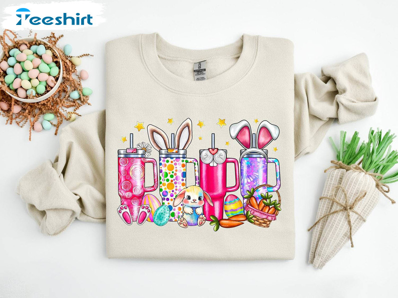 Easter Tumbler Shirt, Easter Bunny Cup Crewneck Sweatshirt Sweater