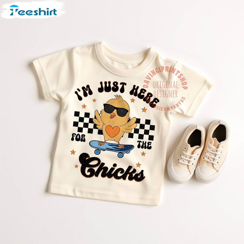 I'm Just Here For The Chicks Easter Shirt, Happy Easter Retro Short Sleeve Sweater