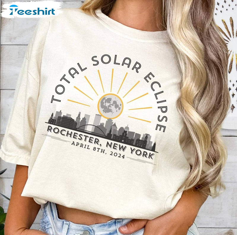 Total Solar Eclipse Shirt , April 8th 2024 Rochester New York Short Sleeve Sweater