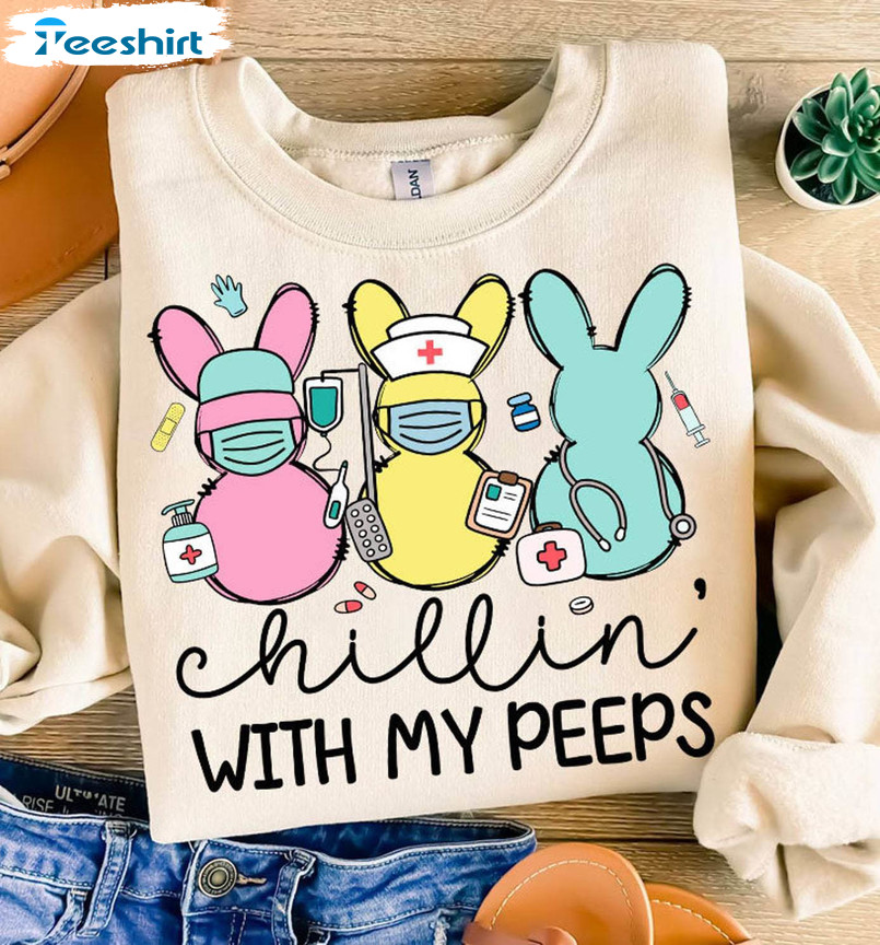 Easter Bunny Trendy Shirt, Chillin With My Peeps Unisex Hoodie Long Sleeve
