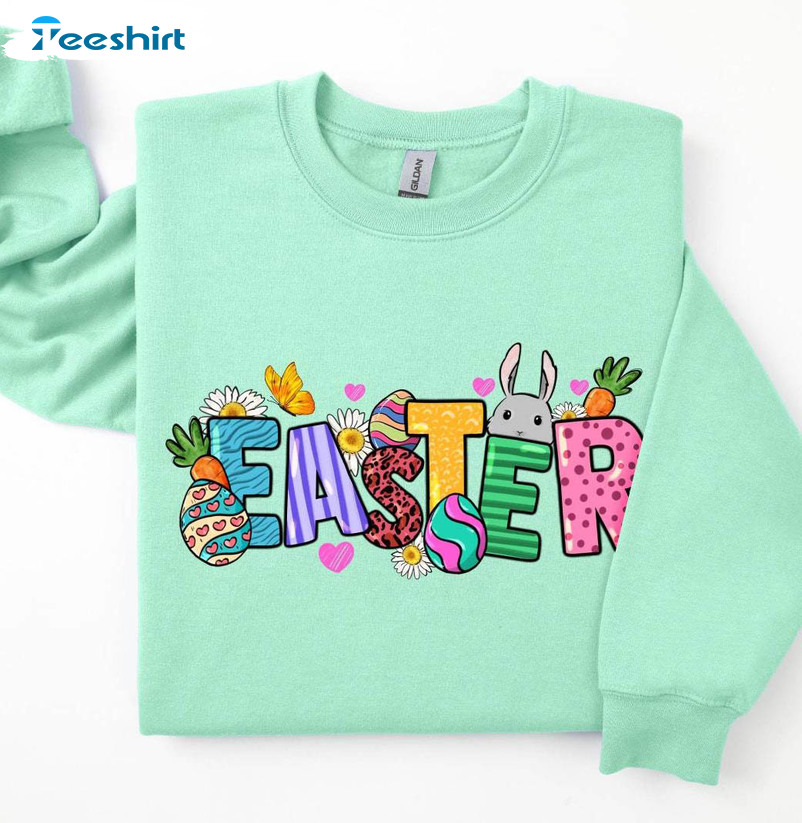 Happy Easter Shirt, Happy Easter Bunnies Unisex Hoodie Crewneck Sweatshirt