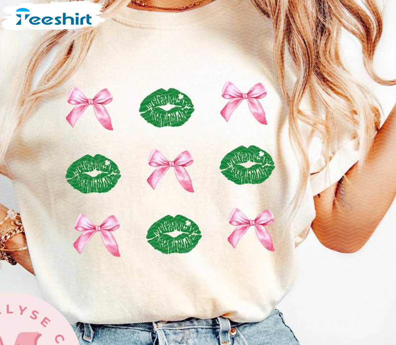 Coquette Bows And Lips Shirt, Lucky Shamrock Tee Tops T-shirt