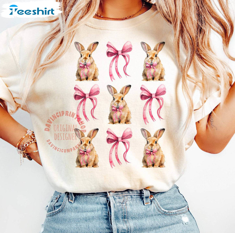 Coquette Bunny Cute Shirt, Happy Easter Long Sleeve Hoodie