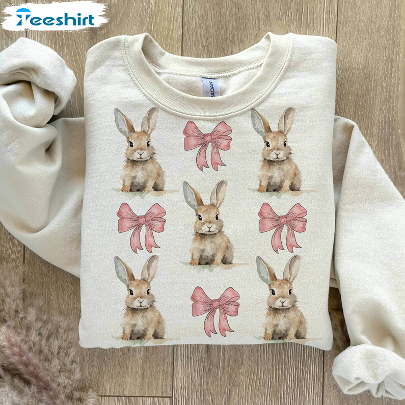 Coquette Bunny Funny Shirt, Happy Easter Design Unisex Hoodie T-shirt