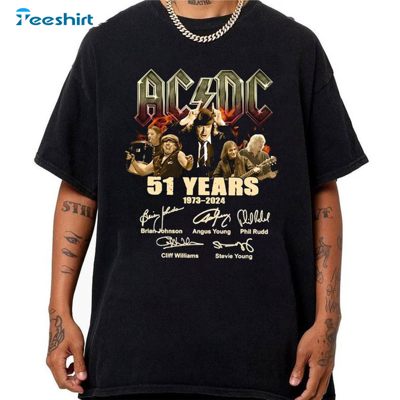 51 Years Acdc 1973 2024 Shirt, Acdc Rock Band Long Sleeve Hoodie