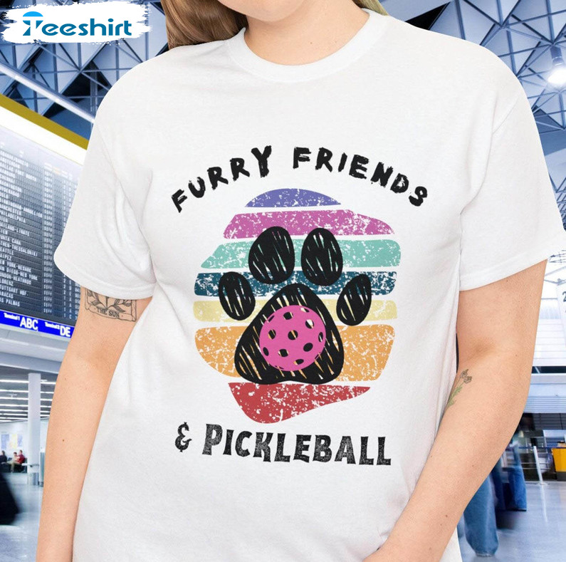 Furry Friends And Pickleball Shirt, Who Love Animals Long Sleeve Hoodie