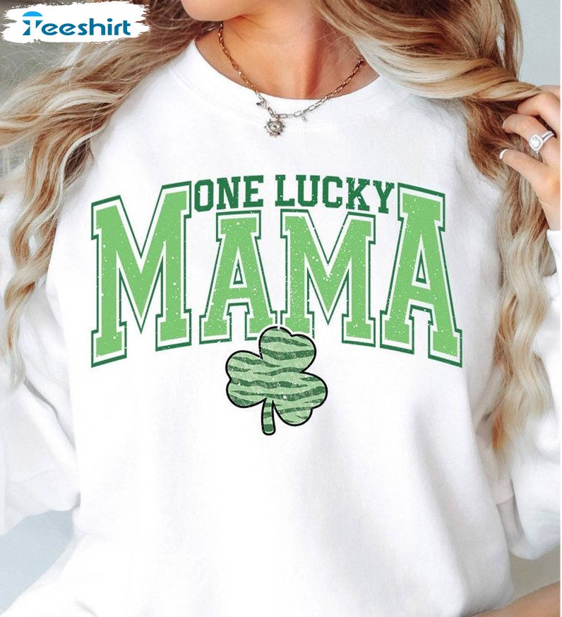 One Lucky Mama Retro Shirt, Shamrock Clover Tee Tops Hoodie