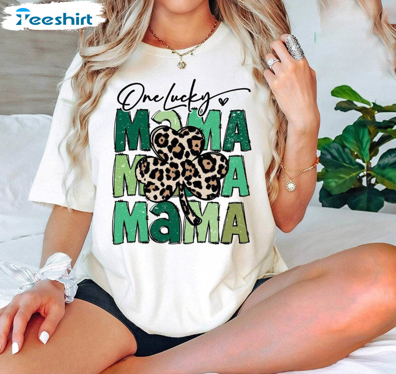 One Lucky Mama Shirt, St Patrick S Day Mom Leopard Crewneck Sweatshirt Tee Tops