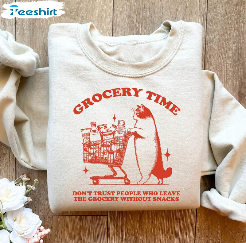 Grocery Time Vintage Shirt, Funny Cat Meme Tee Tops Hoodie