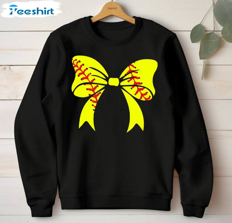 Softball Bow Shirt, Coquette Softball Trendy Sweater Hoodie