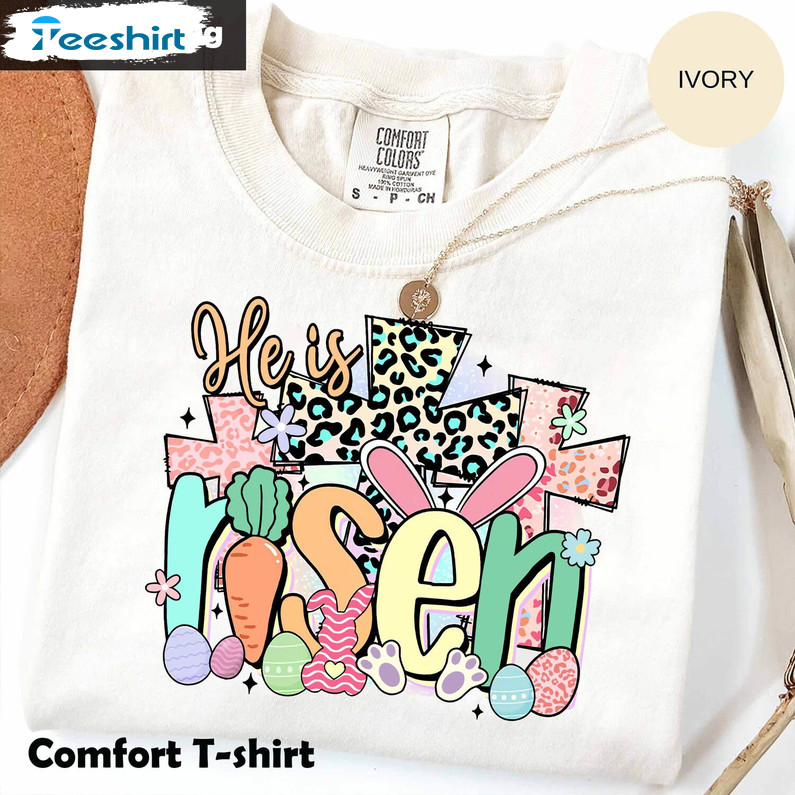 He Is Risen Easter Shirt, Matthew 28 6 Risen Short Sleeve Tee Tops