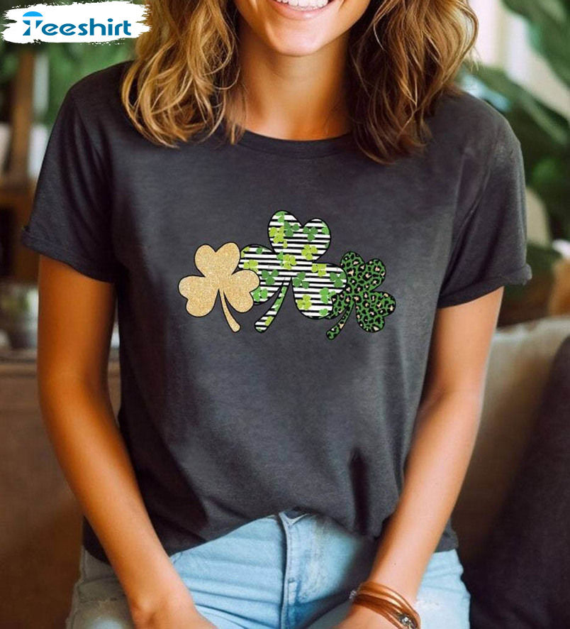 St Patrick's Four Leaf Clover Shirt, Retro Clover Irish Tee Tops T-shirt