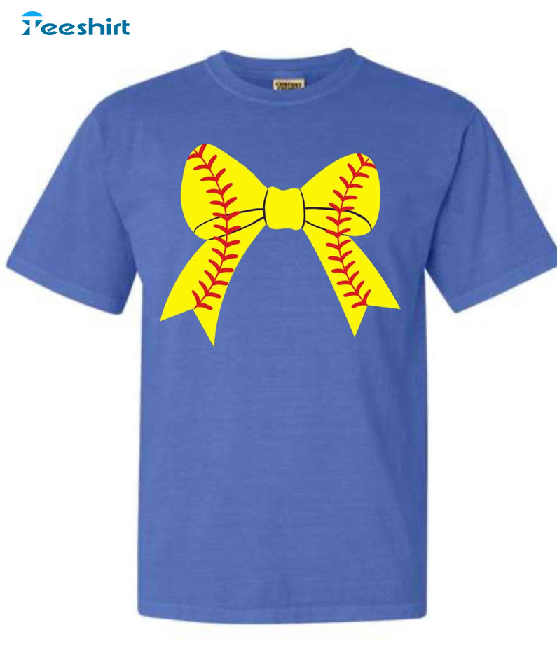 Softball Bow Shirt, Trendy Short Sleeve Tee Tops