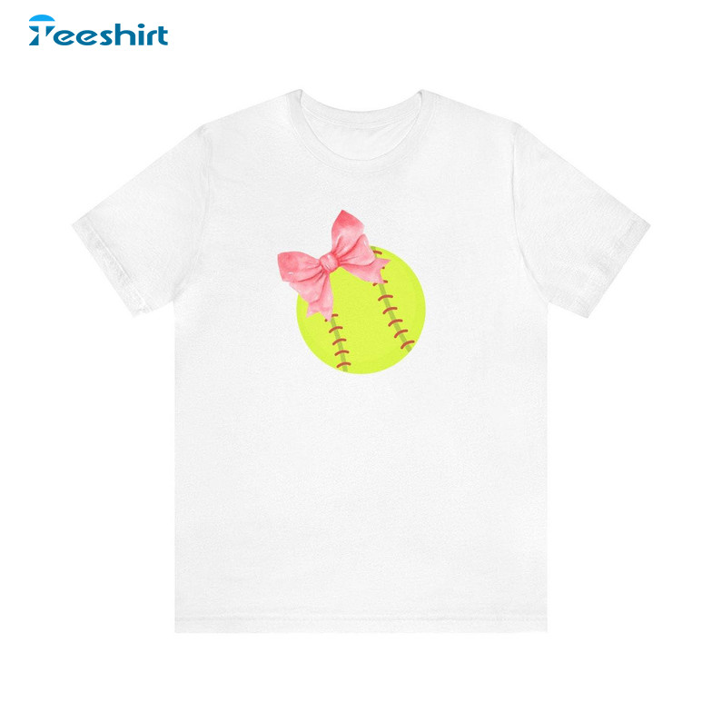 Softball Ball And Bow Shirt, Softball Mom Long Sleeve T-shirt