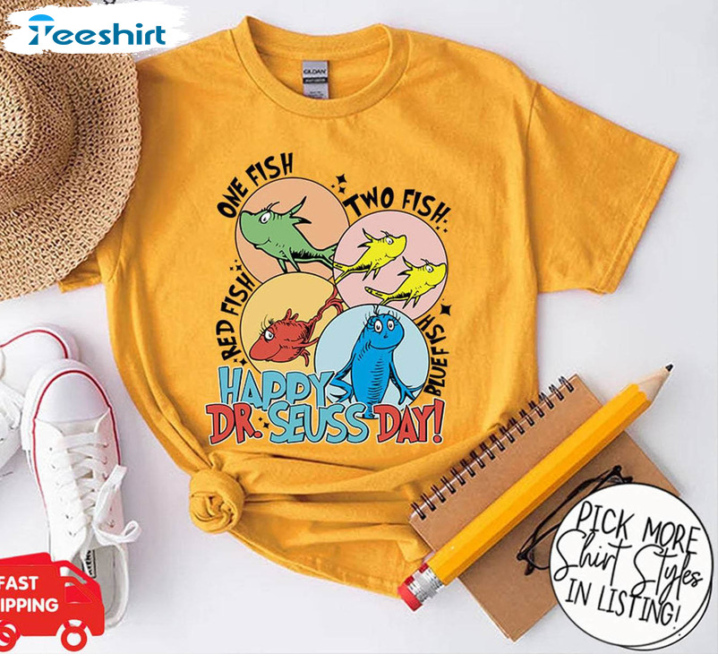 Happy Dr Seuss Shirt, Reading Day Cat In The Hat Teacher Crewneck Sweatshirt Sweater