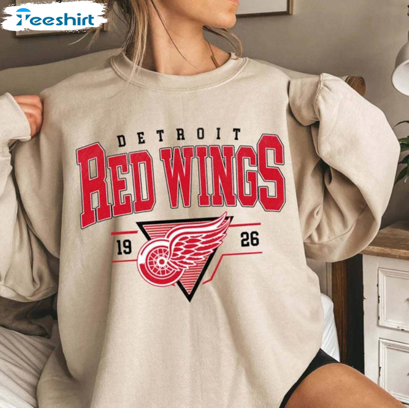 Vintage Detroit Red Wings Sweatshirt, Jersey Hockey Long Sleeve Hoodie