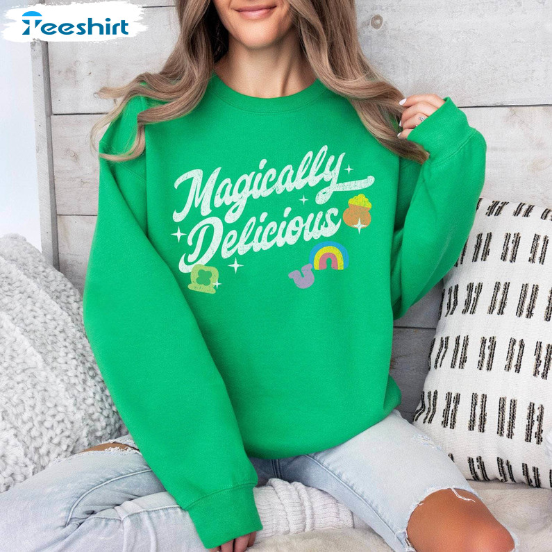 Magically Delicious Funny Shirt, Retro St Patrick's Day Long Sleeve Hoodie