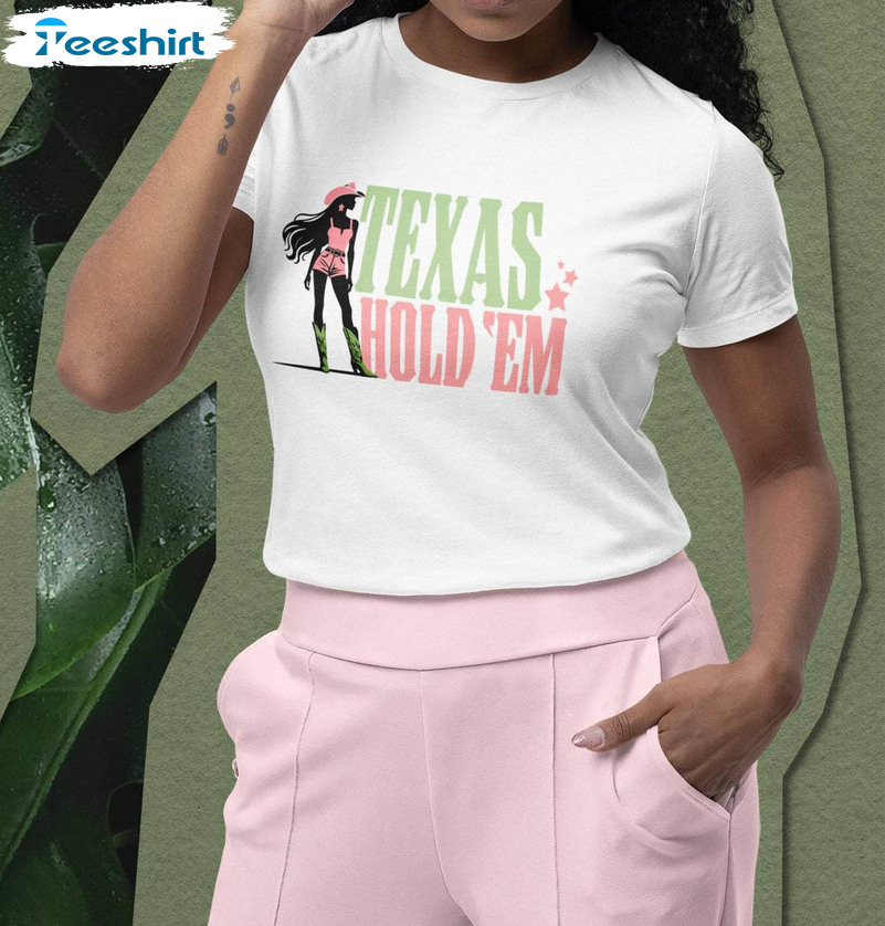 Pink And Green Texas Hold Em Shirt, Trendy Short Sleeve Long Sleeve