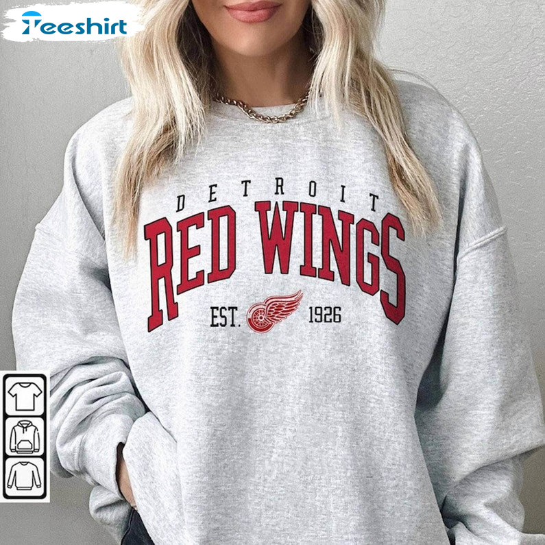 Detroit Red Wings Sweatshirt, Detroit Hockey Crewneck Sweatshirt Sweater