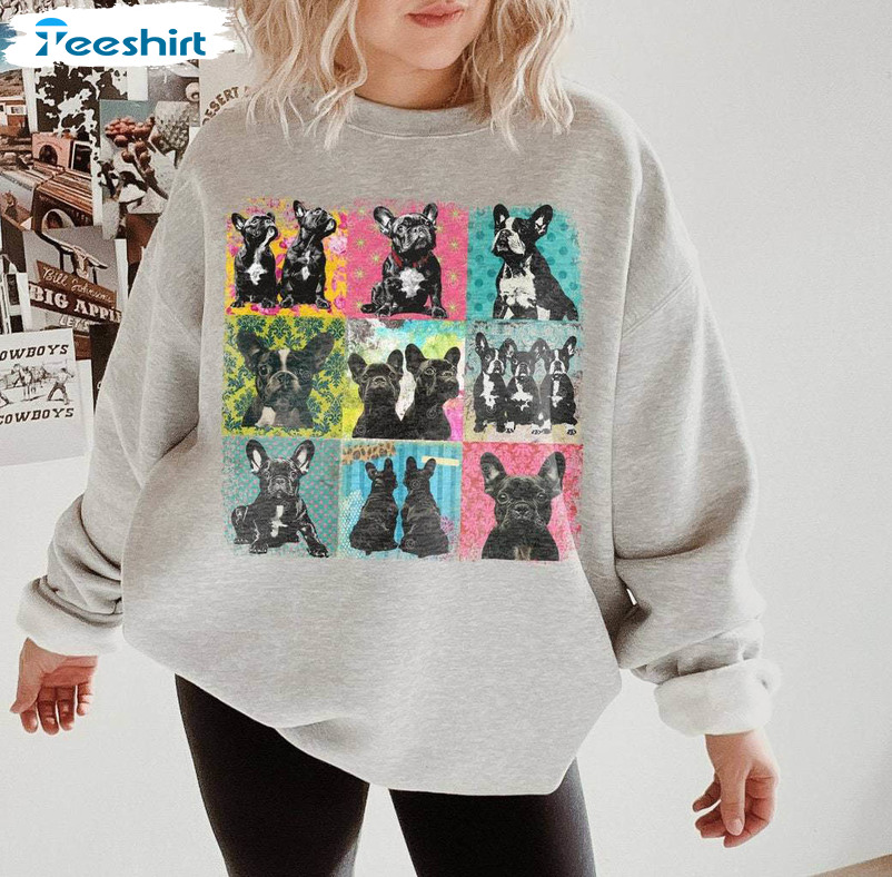 Retro Boho Frenchie Dog Shirt, Cute Dog Tee Tops Sweater