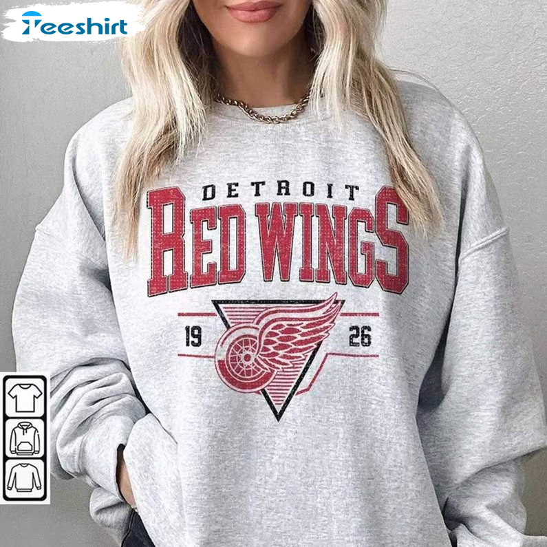 Detroit Red Wings Sweatshirt, Vintage Sport Unisex Hoodie Long Sleeve