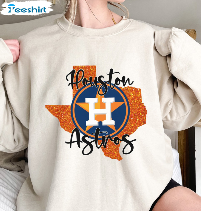 Houston Astros Shirt - Glitter Orange Texas Sweatshirt Long Sleeve