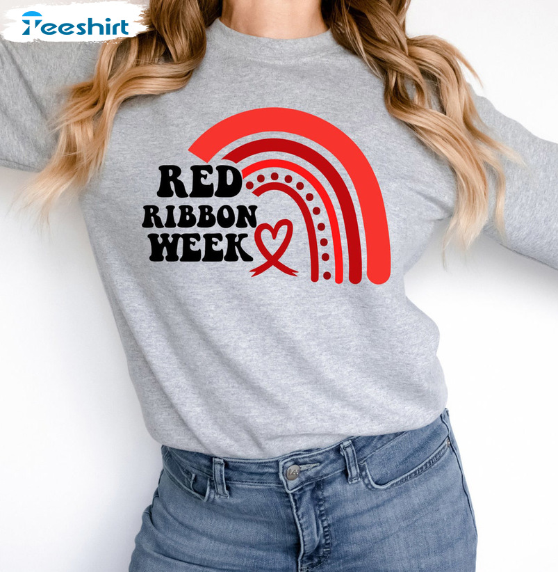 Red Ribbon Week Shirt - Boho Rainbow Sweatshirt Long Sleeve