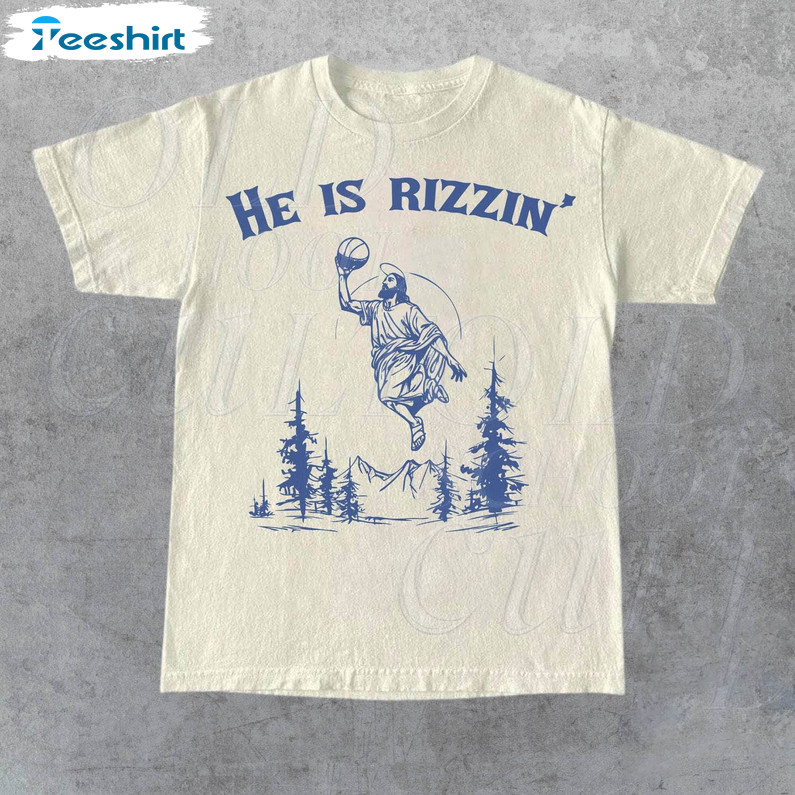 He Is Rizzin Vintage Shirt, Jesus Playing Basketball Unisex Hoodie Tee Tops