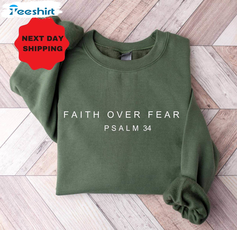 Retro Faith Over Fear Sweatshirt, Minimal Christian Crewneck Sweatshirt