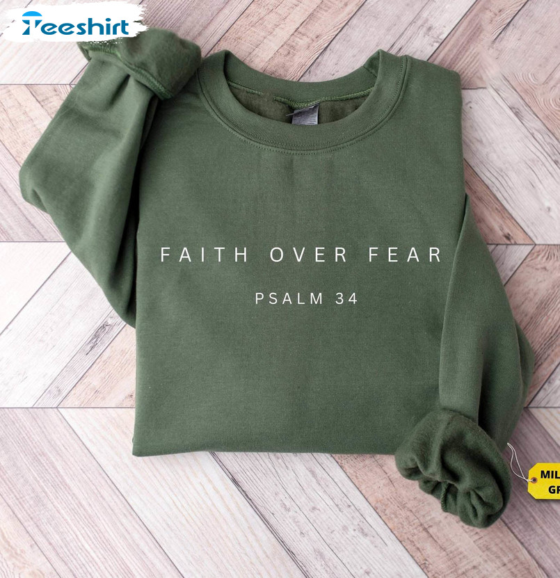 Retro Faith Over Fear Sweatshirt, Minimal Christian Crewneck Sweatshirt