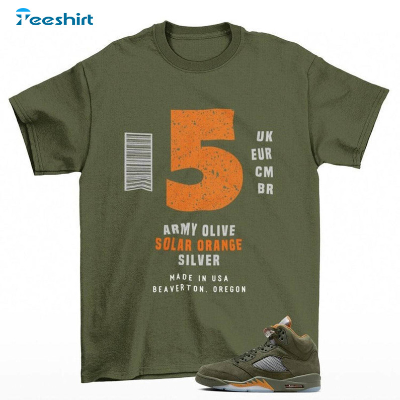 Retro Sneaker Label Jordan 5 Olive Shirt, Unisex Cotton Hoodie Sweater