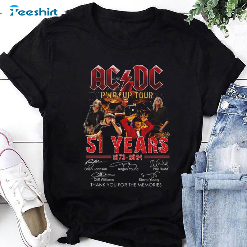 Vintage 51 Years Acdc Shirt, Signature Acdc Rock Band Hoodie Tank Top