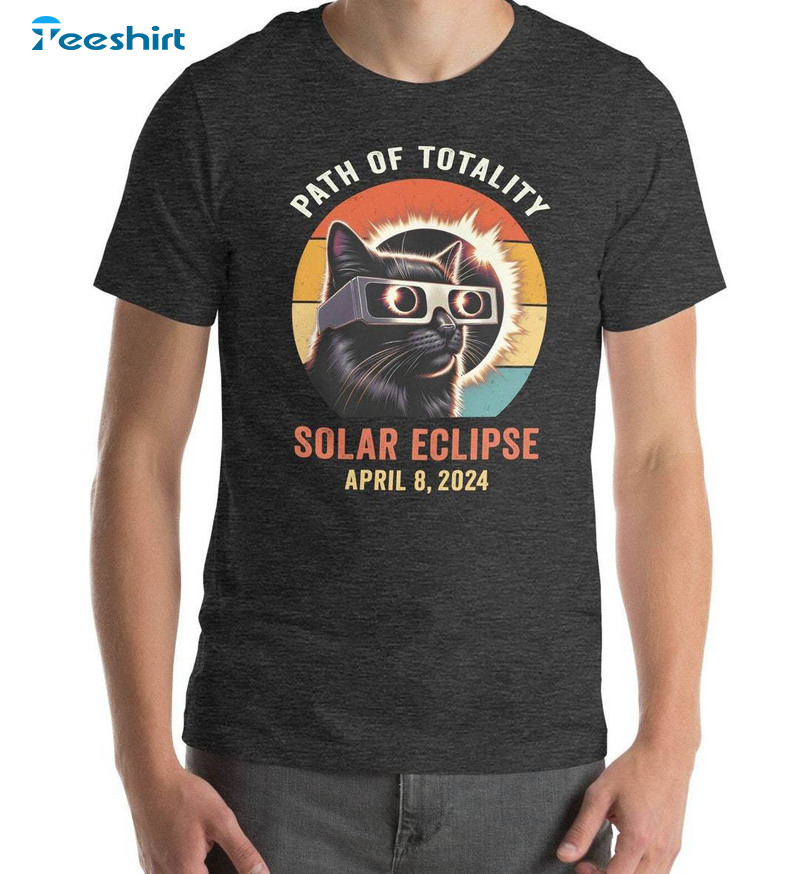 Funny Cat Wearing Solar Eclipse Viewers Shirt, April 8 2024 Cat Hoodie Long Sleeve