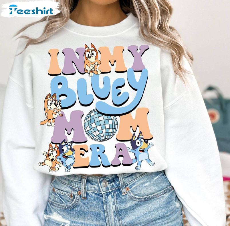 Bluey Mom Funny Shirt, In My Bluey Mom Era Valentine Day Short Sleeve Crewneck Sweatshirt