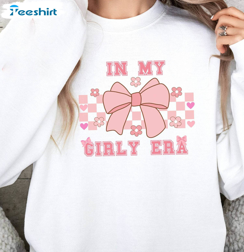 In My Girly Era Shirt, Coquette Pink Bow Crewneck Sweatshirt Tee Tops