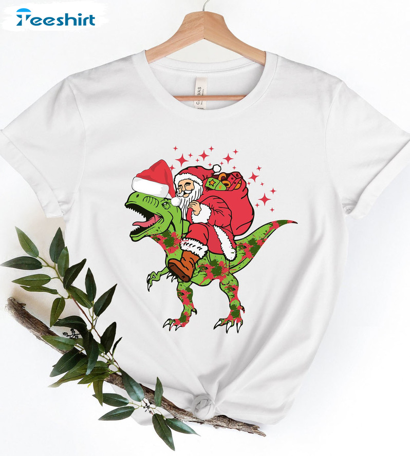 Dinosaur Santa Shirt - T Rex Christmas Sweatshirt Long Sleeve