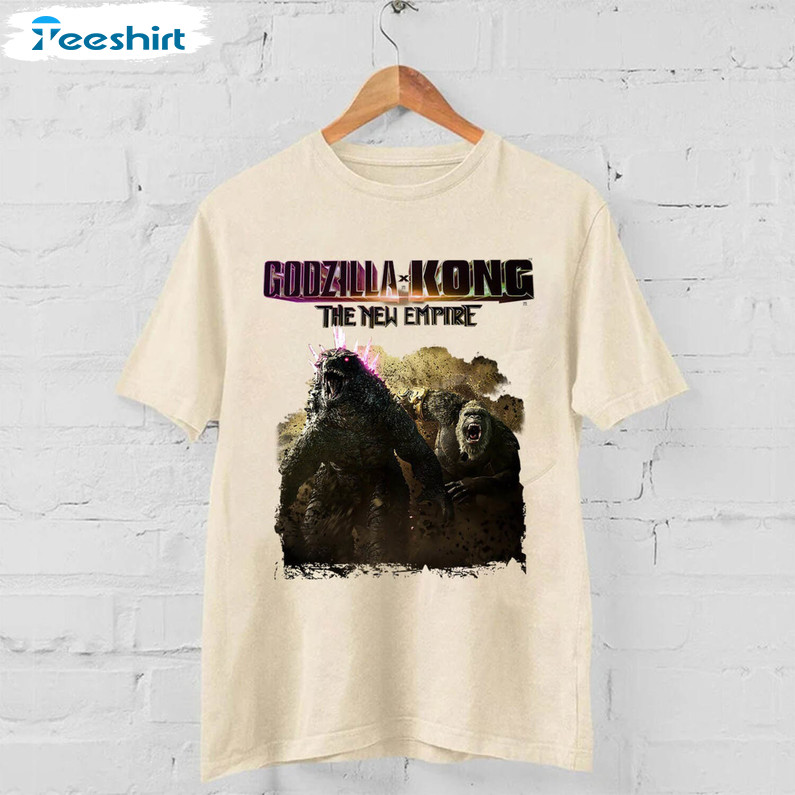 Godzilla X Kong The New Empire 2024 Shirt, Vintage Godzilla Movie Short Sleeve Crewneck Sweatshirt