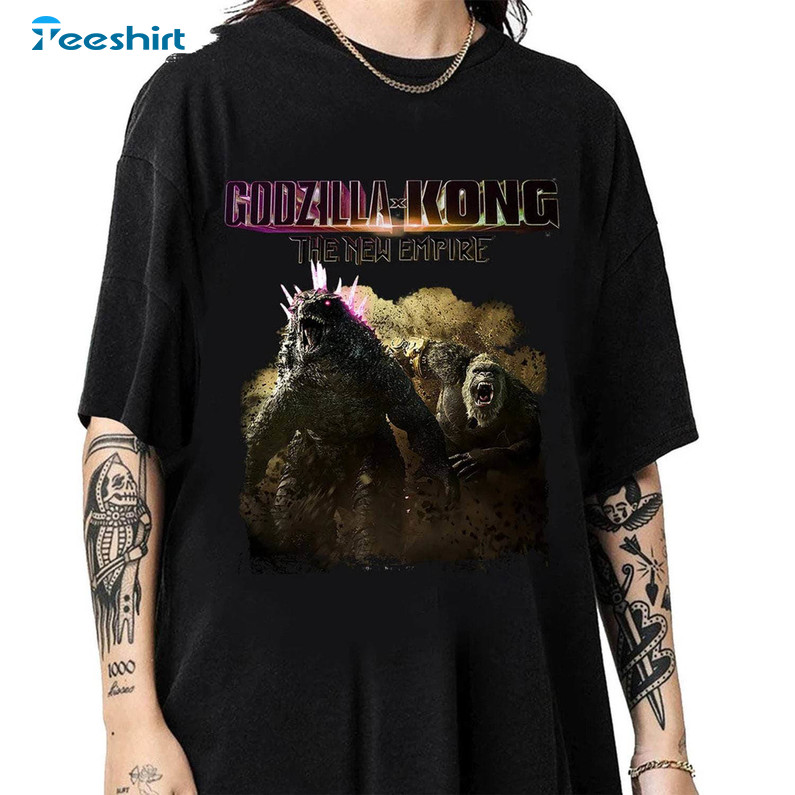 Godzilla X Kong The New Empire 2024 Vintage Shirt, Godzilla X Kong Short Sleeve Crewneck Sweatshirt