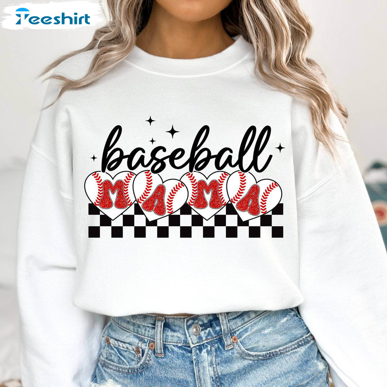 Retro Baseball Mama Shirt, Glitter Baseball Crewneck Sweatshirt Sweater
