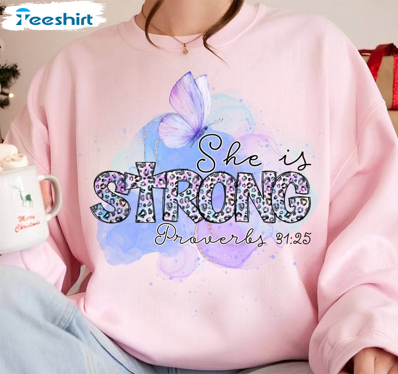 She Is Strong Proverbs 31 25 Shirt, Leopard Mama Long Sleeve Tee Tops