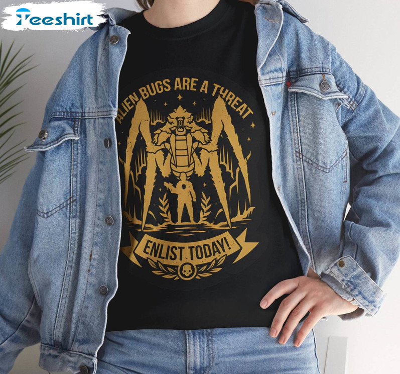 Helldivers 2 Enlist Today Shirt, Alien Bugs Are A Threat Tactical Gaming Tee Tops Sweater