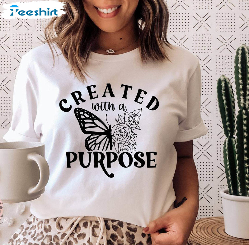 Created With A Purpose Trendy Shirt, Christian Floral Long Sleeve Sweater