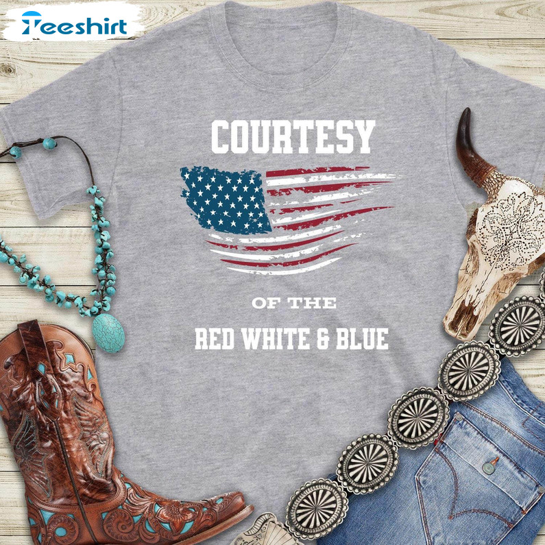 Courtesy Of Red White Blue Shirt, Patriotic 4th Of July Short Sleeve Tee Tops