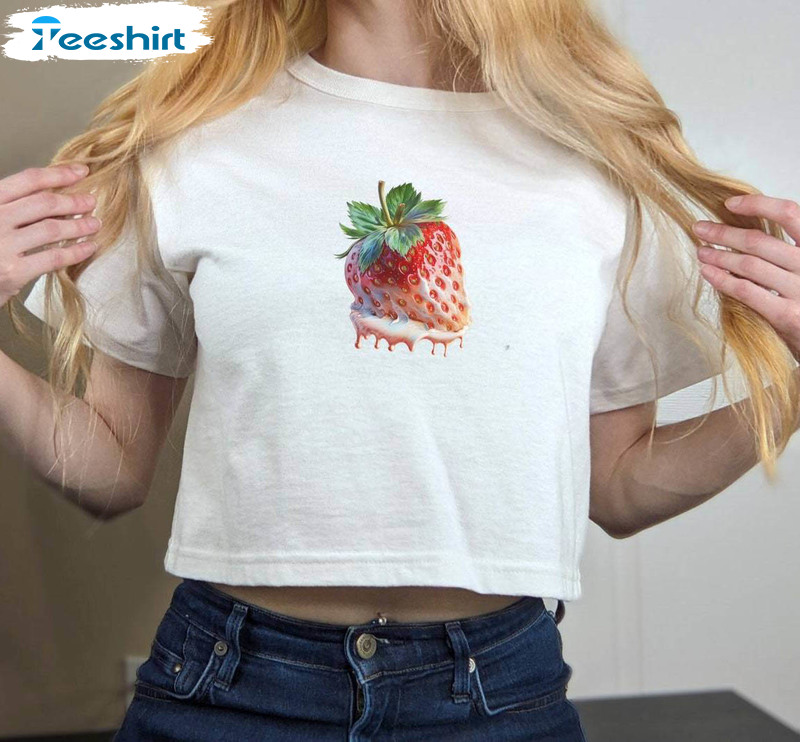 Coquette Strawberry Shirt, Cute Short Sleeve Crewneck Sweatshirt